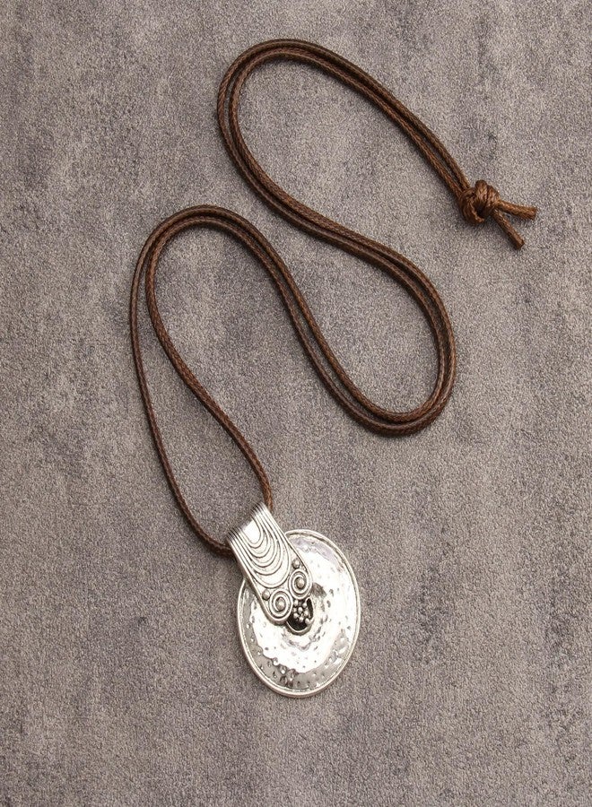 Bjesinmo Boho Silver Necklace Bohemian Jewelry for Women Vintage Sweater Necklace Boho Pendant Necklace Choker Handmade Necklace - Image 4